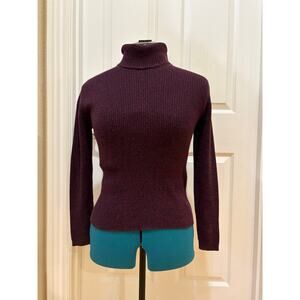 Women's Size M Marled Burgundy Cotton Turtleneck Sweater
